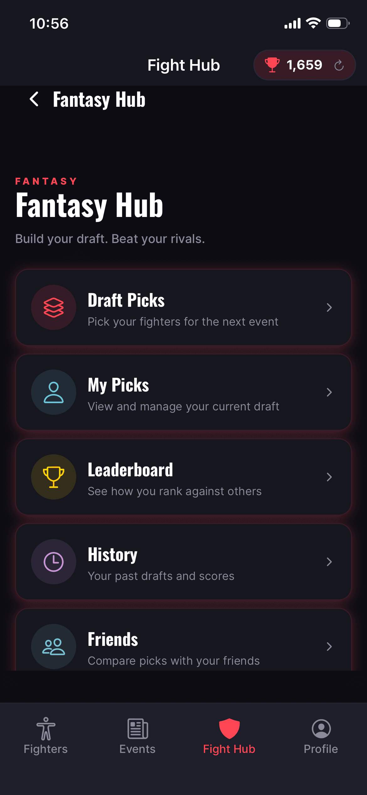 MMA Live Fantasy Hub on iPhone