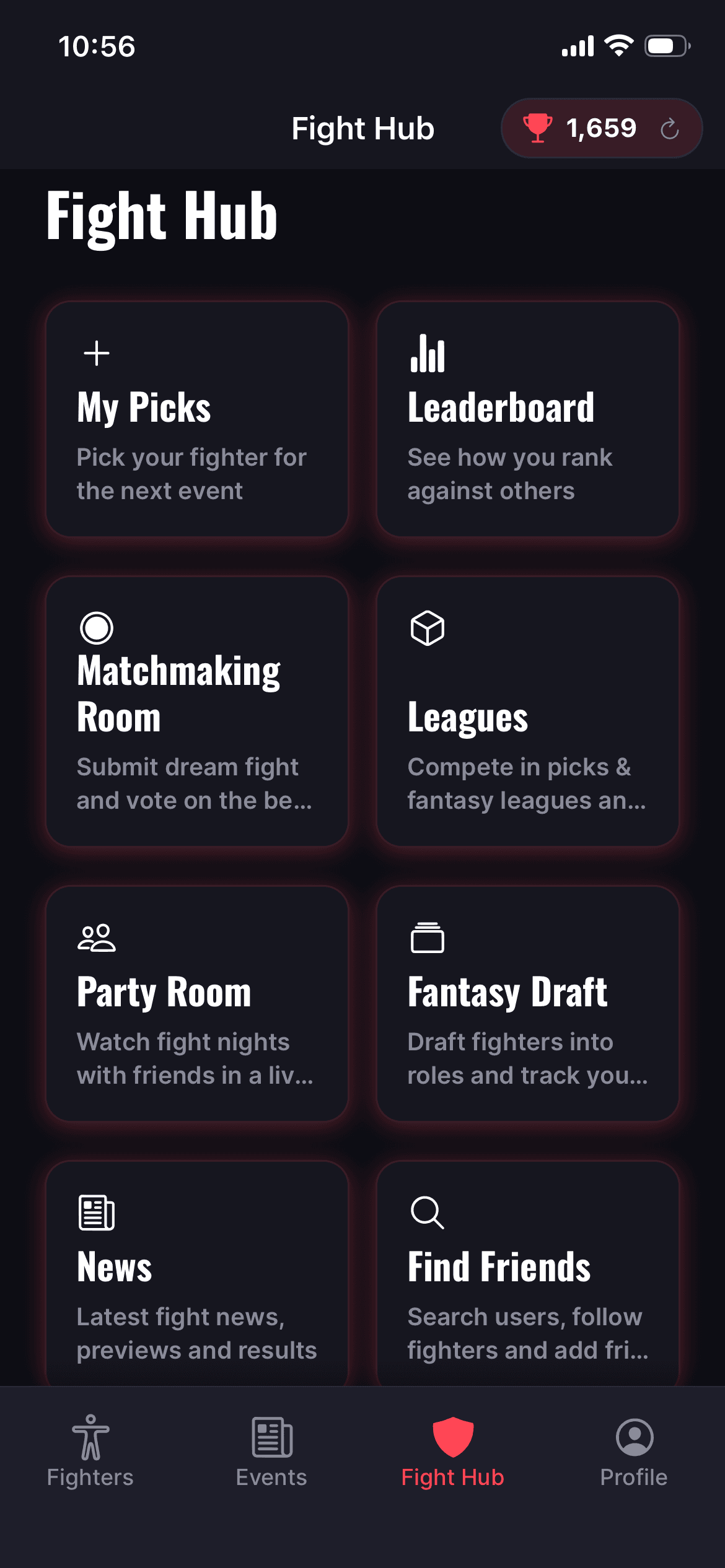 MMA Live Fight Hub on iPhone